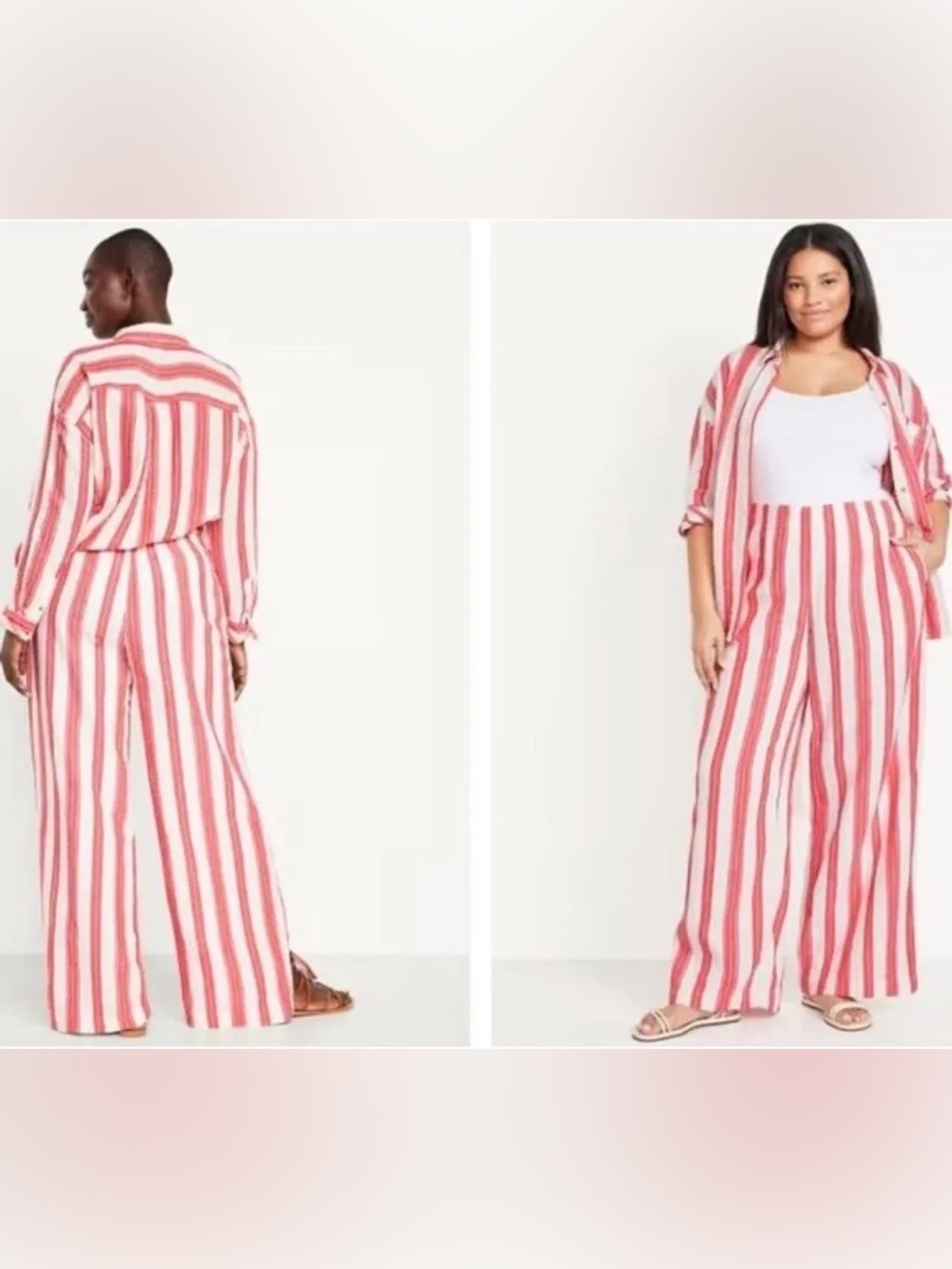 Old Navy Red and white cotton gauze high rise wide leg pants L
